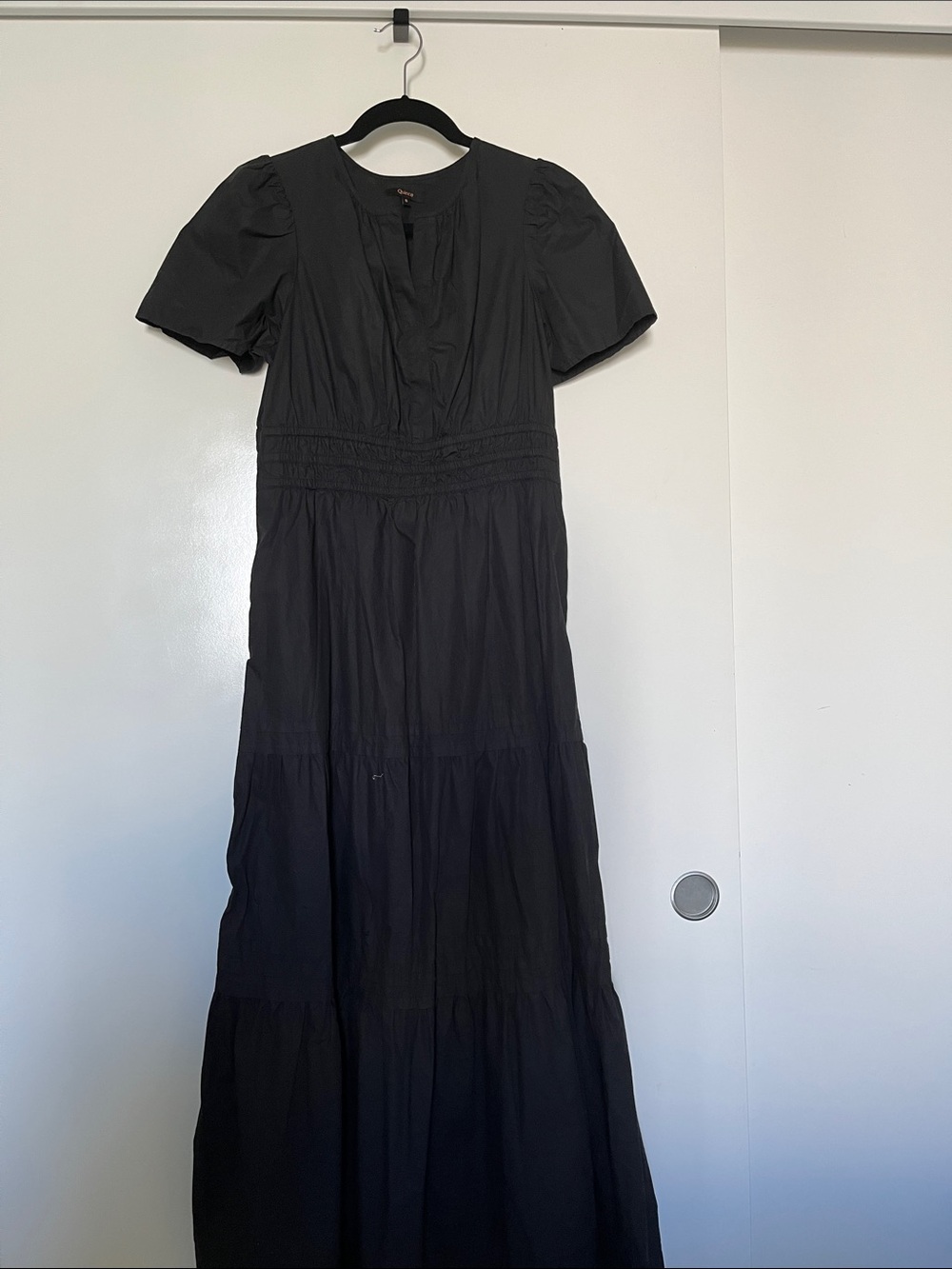 Quince Black Short Puff Sleeve Maxi Dress